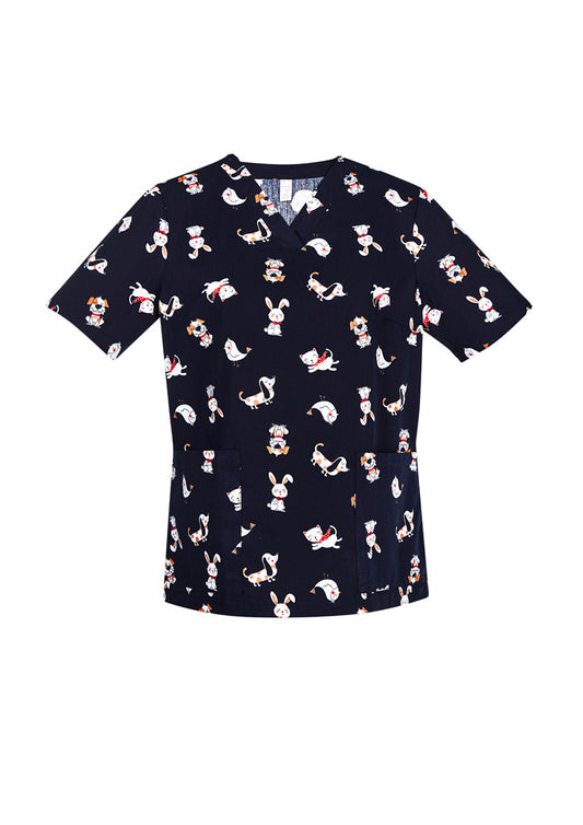 BIZ CARE Womens Printed Best Friends Scrub Top CST147LS Clearance