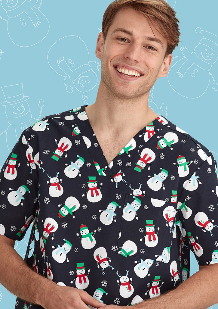 BIZ COLLECTION Mens Christmas V-Neck Short Sleeve Scrub Top CST346MS