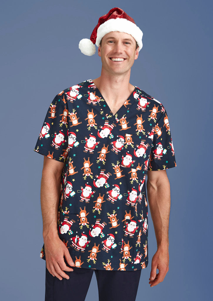 BIZ COLLECTION Mens Christmas Short Sleeve V-neck Scrub CST446MS
