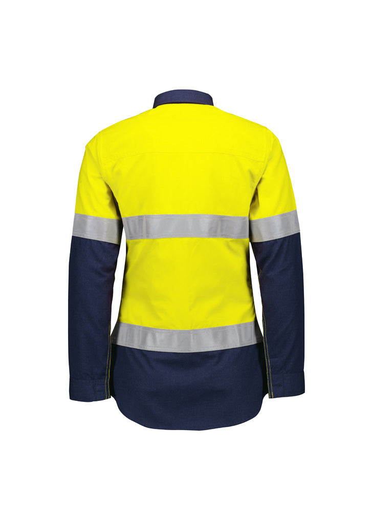 SYZMIK Womens Orange Flame Lightweight Ripstop Taped Shirt ZW170