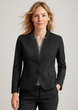 BIZ CORPORATES Womens Comfort Wool Stretch Short Jacket with Reverse Lapel 64013