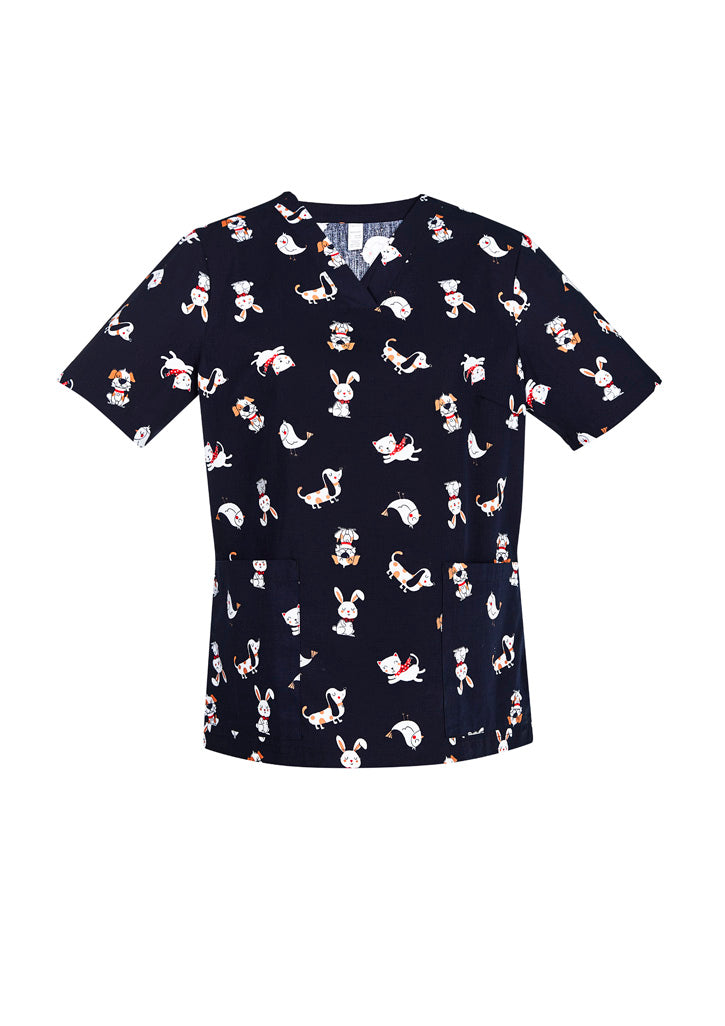 BIZ CARE Womens Printed Best Friends Scrub Top CST147LS Clearance