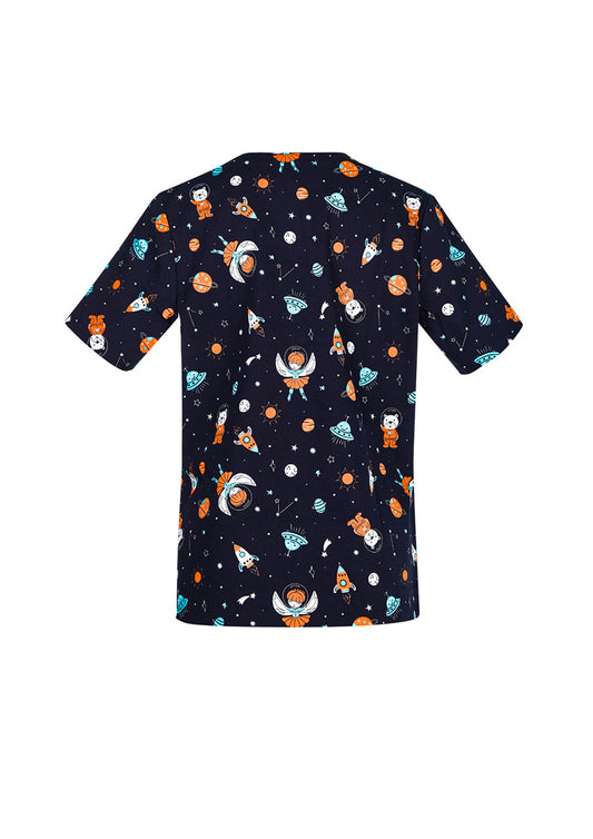 BIZ CARE Womens Printed Space Party Scrub Top CST148LS Clearance
