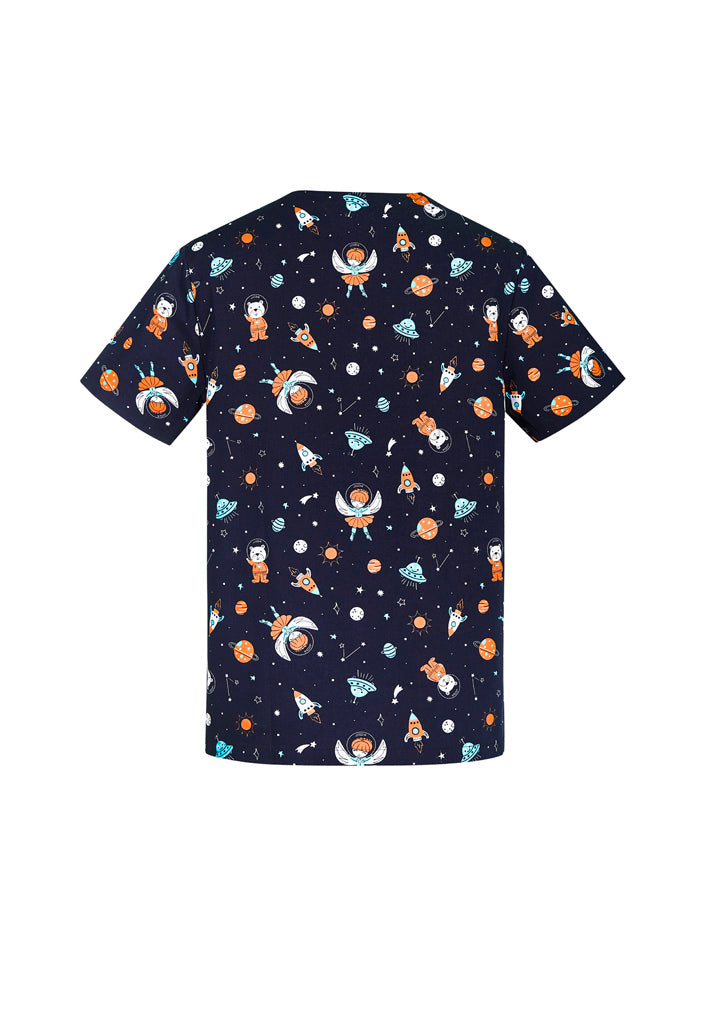 BIZ CARE Mens Printed Space Party Scrub Top CST148MS Clearance