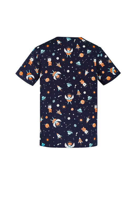 BIZ CARE Mens Printed Space Party Scrub Top CST148MS Clearance