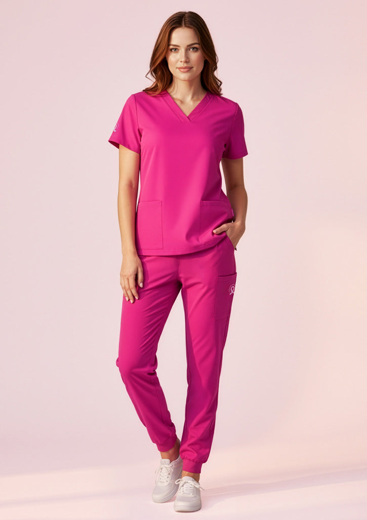 BIZ CARE Womens Pink V-Neck Scrub Top CST245LS