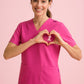BIZ CARE Womens Pink V-Neck Scrub Top CST245LS
