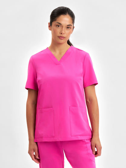 INAURA Womens Pink V-Neck Scrub Top CST245LS