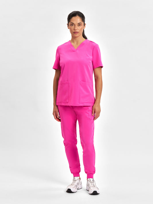 INAURA Womens Pink V-Neck Scrub Top CST245LS