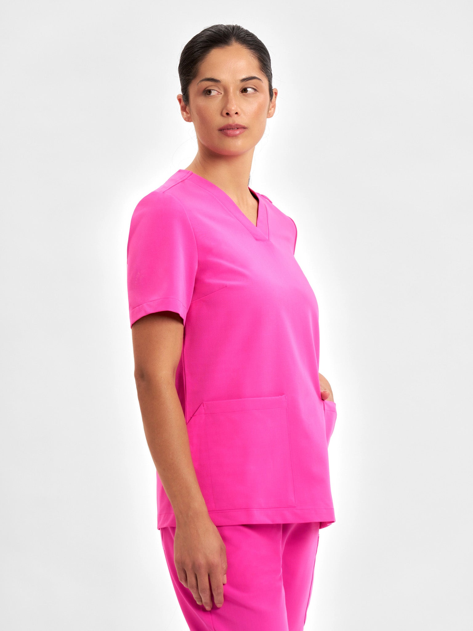 INAURA Womens Pink V-Neck Scrub Top CST245LS