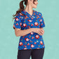 BIZ CARE Womens Christmas V-Neck Short Sleeve Scrub Top CST346LS