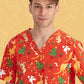 BIZ CARE Mens Christmas V-Neck Short Sleeve Scrub Top CST346MS