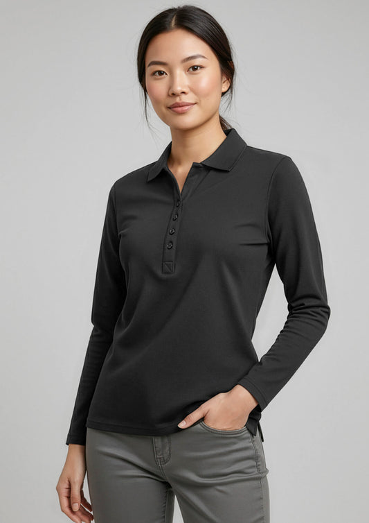 BIZ COLLECTION Womens Crew Long Sleeve Polo P400LL